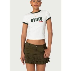 NWT Edikted Kyoto Japan Short Sleeves Stretch Cropped Tshirt Size XS